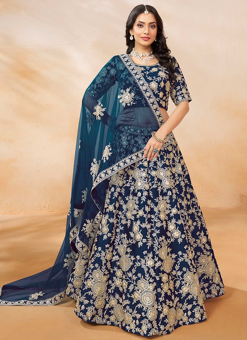Blue Silk Embroidered Sequins Gorgeous Lehenga Wedding Wear