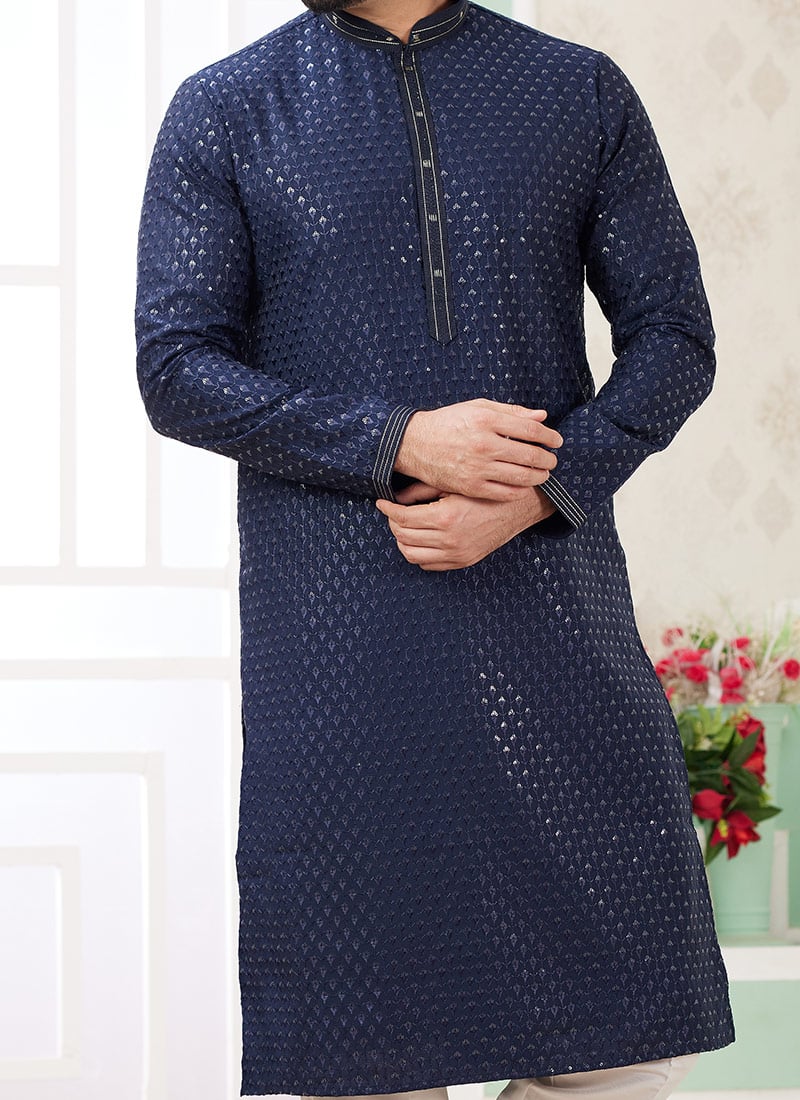 Men'S Sequins Embroidered Kurta With Pyjama