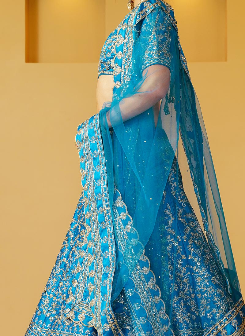 Satin Silk  Embroidered Blue Lehenga main image 1