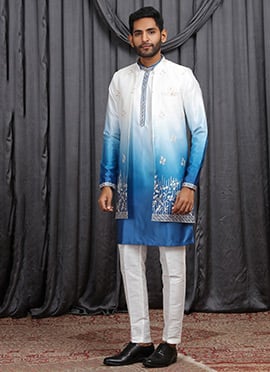 Blue Silk Embroidered Sequins Thread Bandi Set Festive Wear