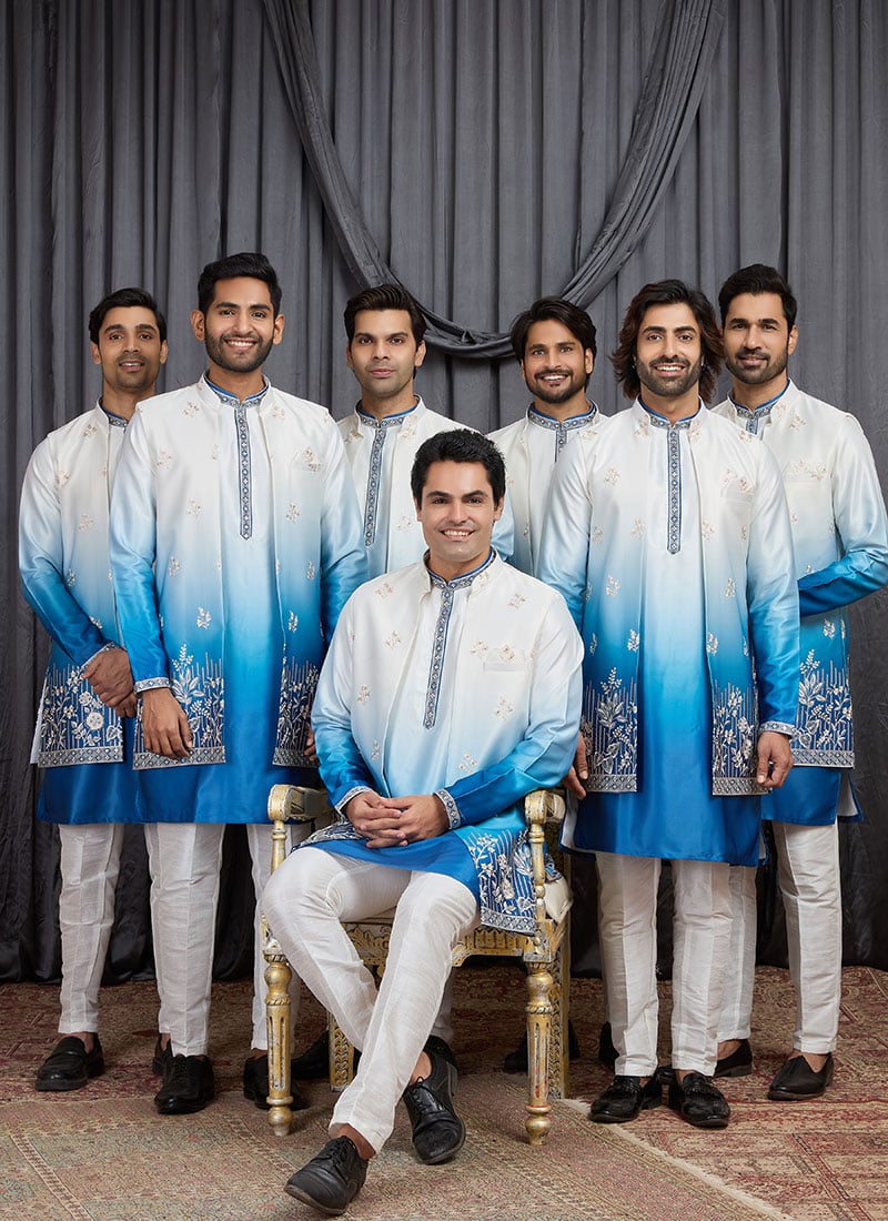 Blue Silk Embroidered Sequins Thread Bandi Set Festive Wear