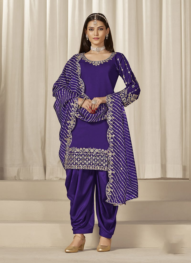 Blue Silk Embroidered Sequins With Mirror Work Salwar Suit