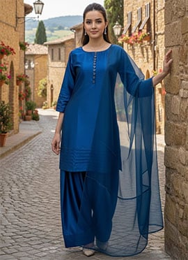 Blue Silk Farshi Style Salwar Suit
