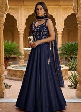 Blue Silk Hand Embroidered Sequins Lehenga