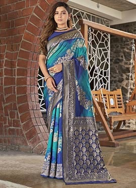 Blue Silk Jacquard Woven For Women Saree