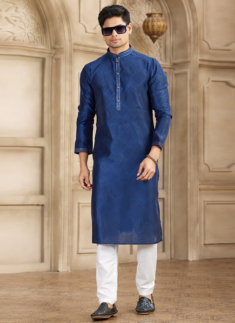 Blue Silk Kurta Pyjama Festive Wear