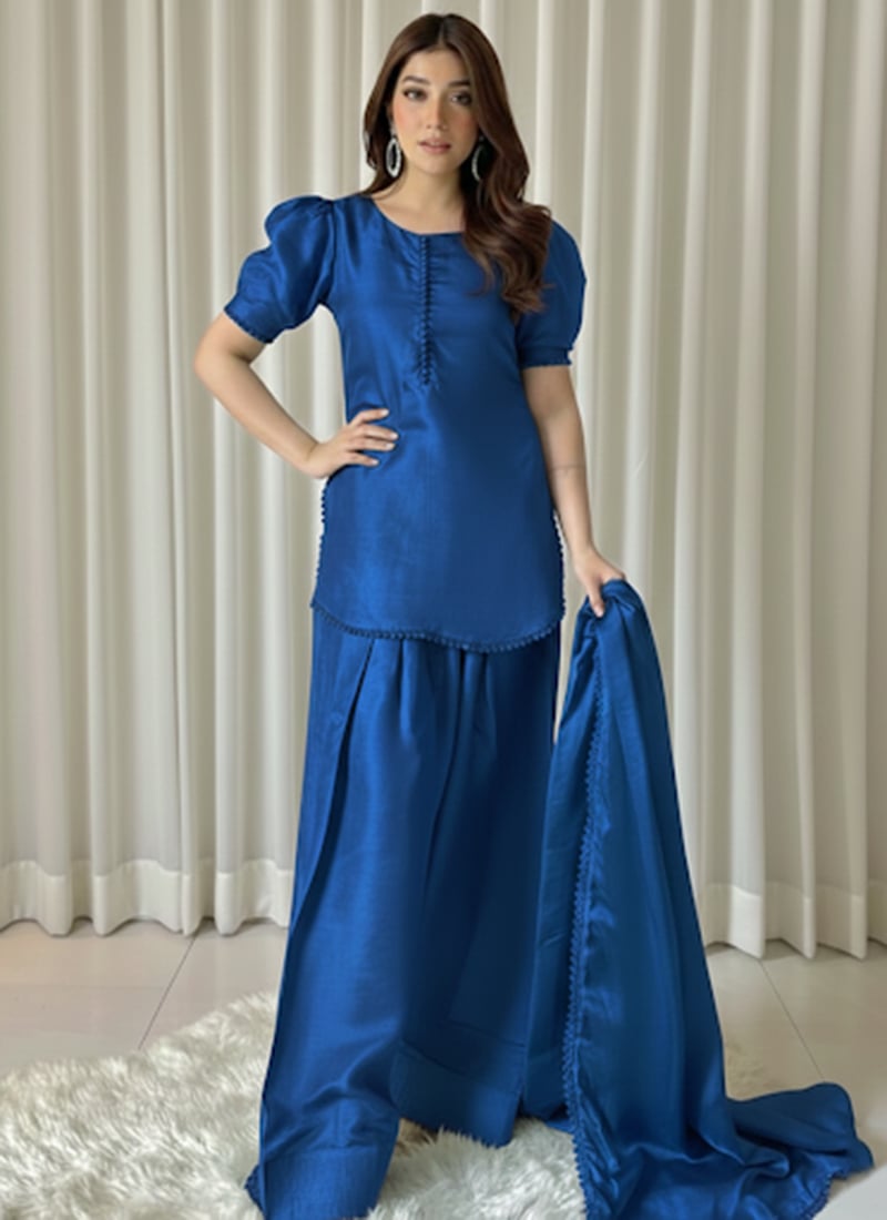 Blue Silk Palazzo Suit After Six Wear