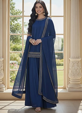 Blue Silk Palazzo Suit