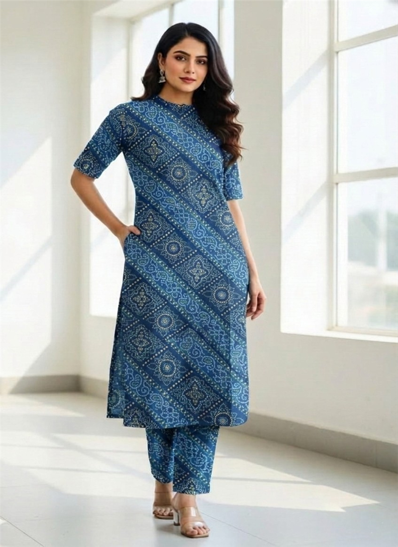Blue Silk Printed Kurta Set After Six Wear