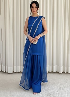 Blue Silk Salwar Suit With Farshi Salwar Suit