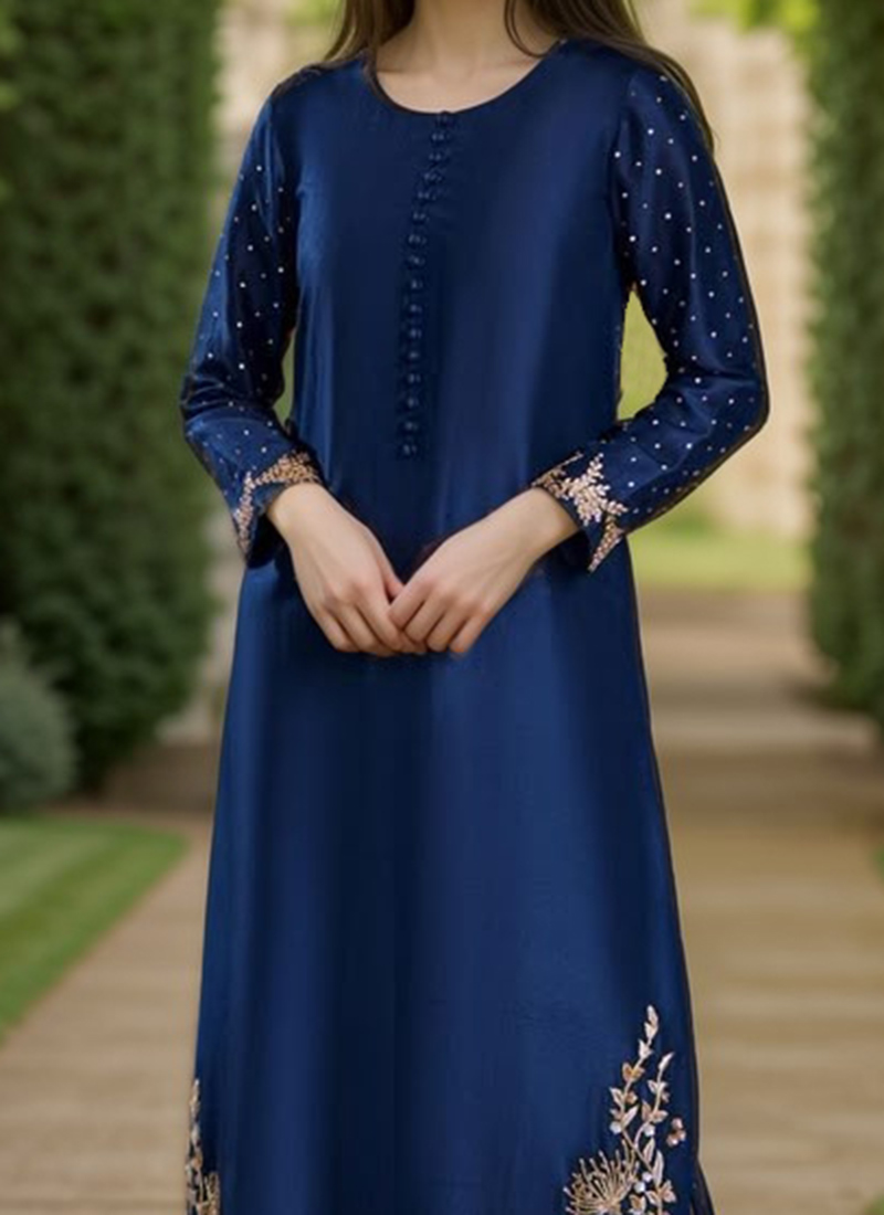 Designer Traditional Wear Viscose Silk Salwar Suit Blue Viscose Silk Pant Straight