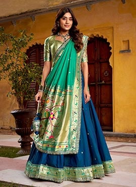 Blue Silk Zari A Line Lehenga