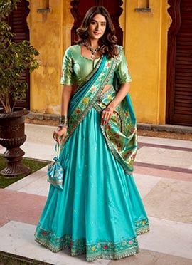 Blue Silk Zari A Line Lehenga