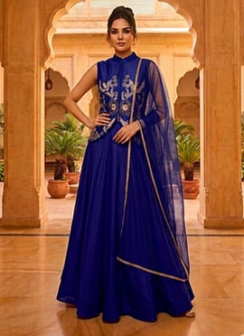 Blue Silk Zari Embroidered Lehenga