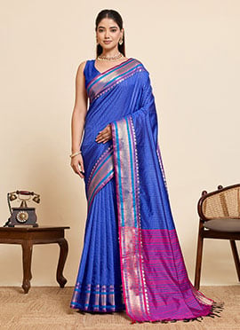 Blue Silk Zari Jacquard Woven Saree