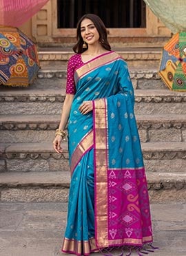 Blue Silk Zari Jacquard Woven Saree