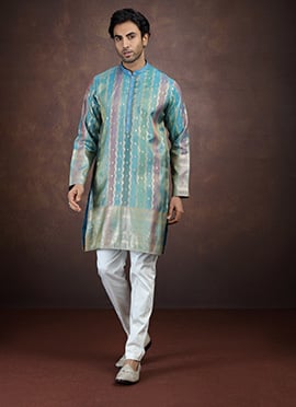 Blue Silk Zari Kurta Pyjama