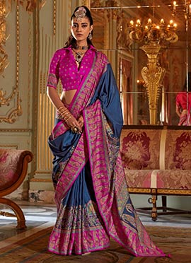 Blue Silk Zari Printed Saree