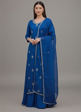 Blue Silk Zari Sequins A Line Lehenga