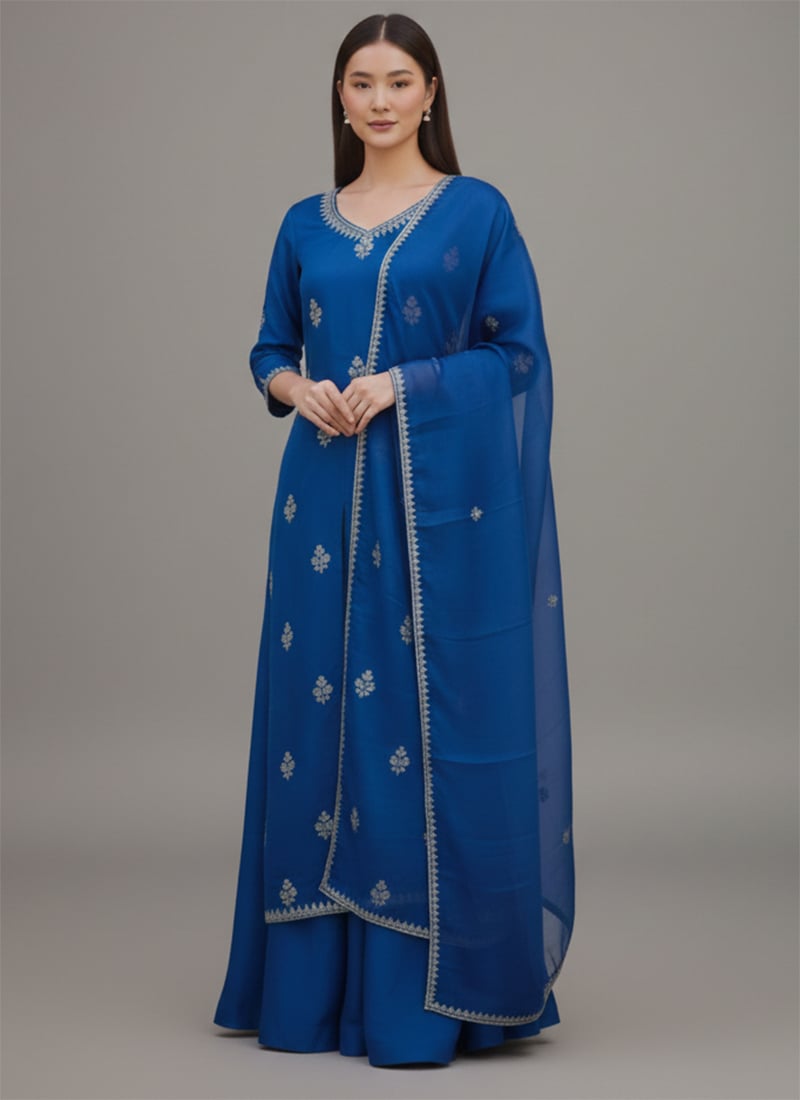 Blue Silk Zari Sequins A Line Lehenga Festive Wear