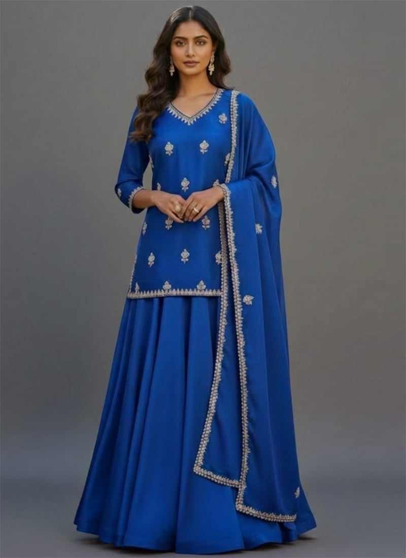 Blue Silk Zari Sequins A Line Lehenga Festive Wear