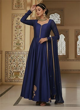 Blue Silk Zari Sequins Anarkali Gown