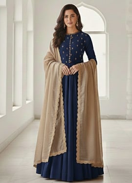 Blue Silk Zari Sequins Anarkali Suit
