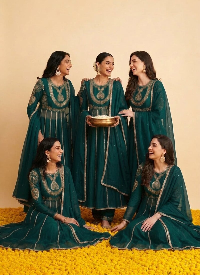 Teal Silk Zari Sequins Embroidered Anarkali Suit Festive Wear