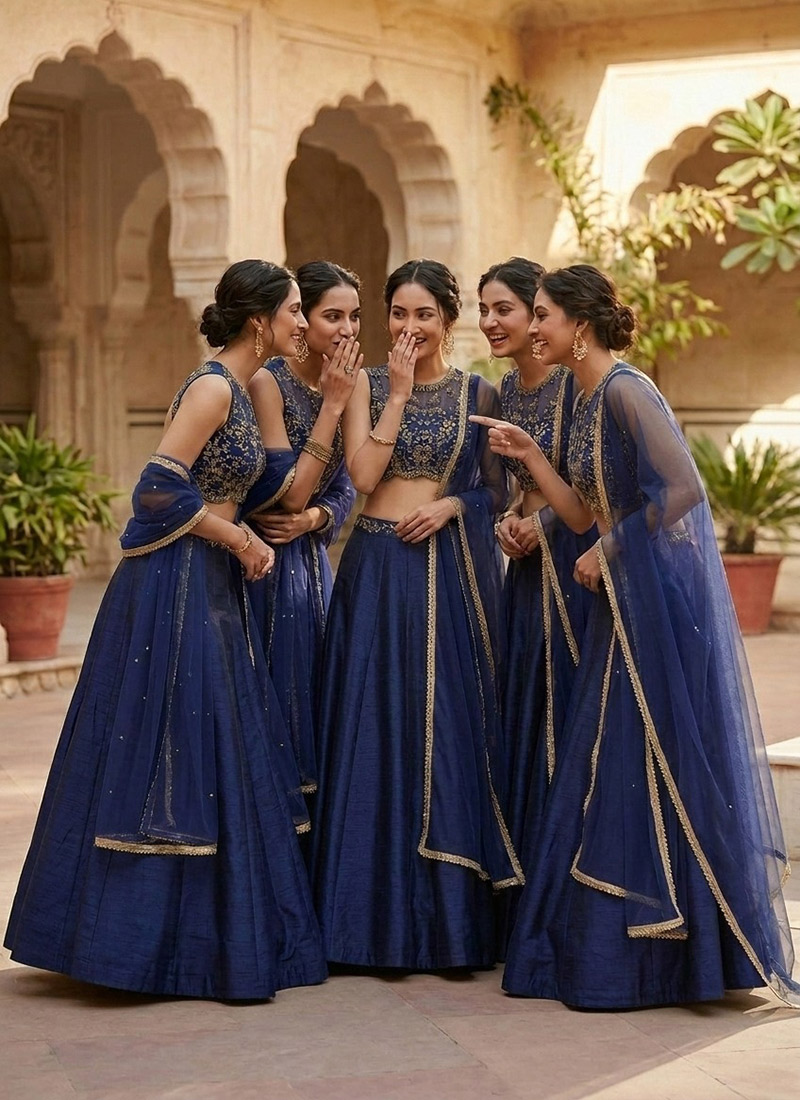 Blue Silk Zari Sequins Hand Embroidered Lehenga Wedding Wear