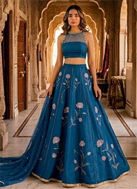 Blue Silk Zari Sequins Lehenga