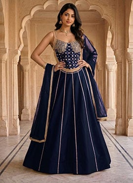 Blue Silk Zari Sequins Lehenga