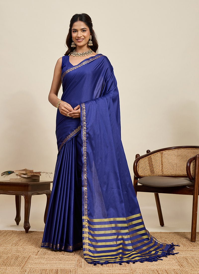 Blue Silk Zari Woven Saree Festive Wear