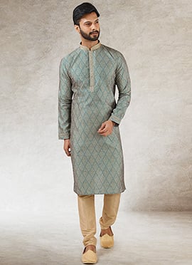 Blue Soft Art Silk Printed Kurta Pyjama