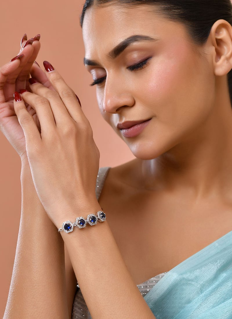 Blue Stone Adjustable Bracelet For Women Wedding Wear