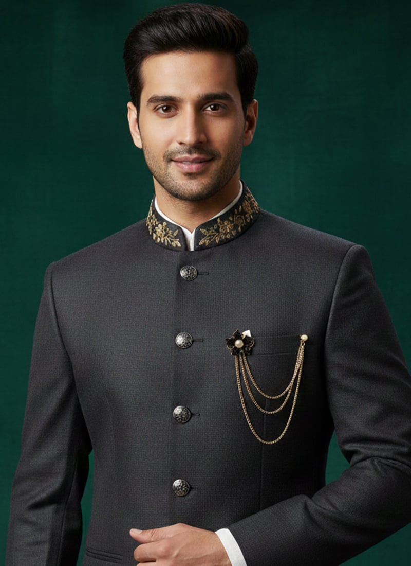 Blue Stone And Moti Work Brooch For Men