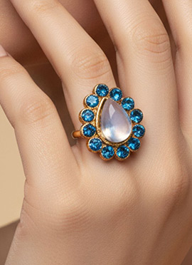 Blue Stones Kundan Ring