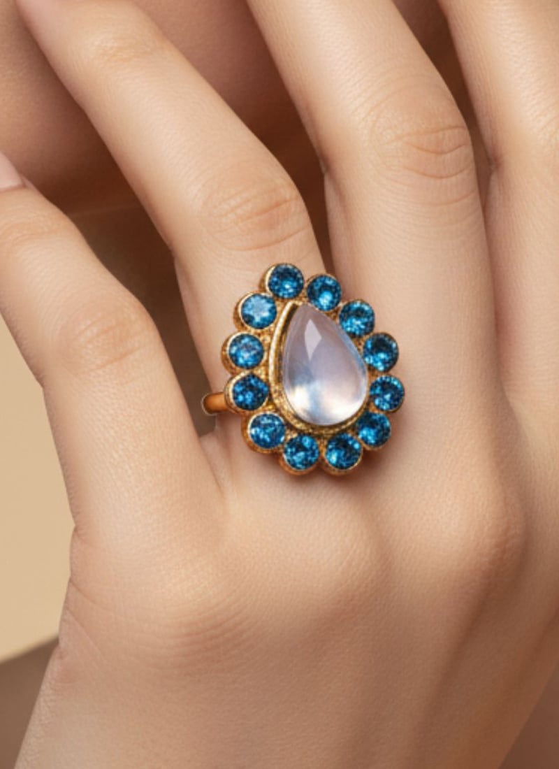 Blue Stones Kundan Ring Festive Wear