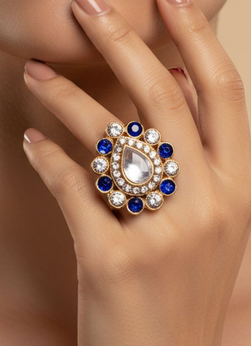 Blue Stones Kundan Ring Festive Wear