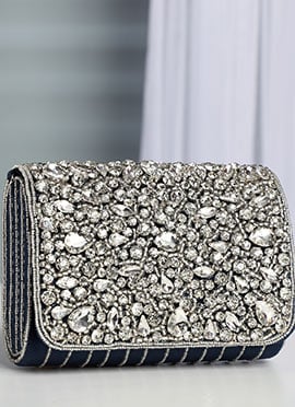 Blue Suede Beads Clutch