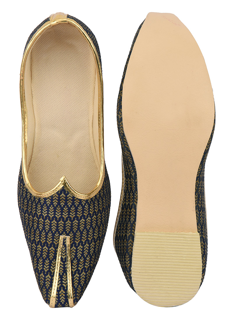 Blue Synthetic Jacquard Mojiri For Men