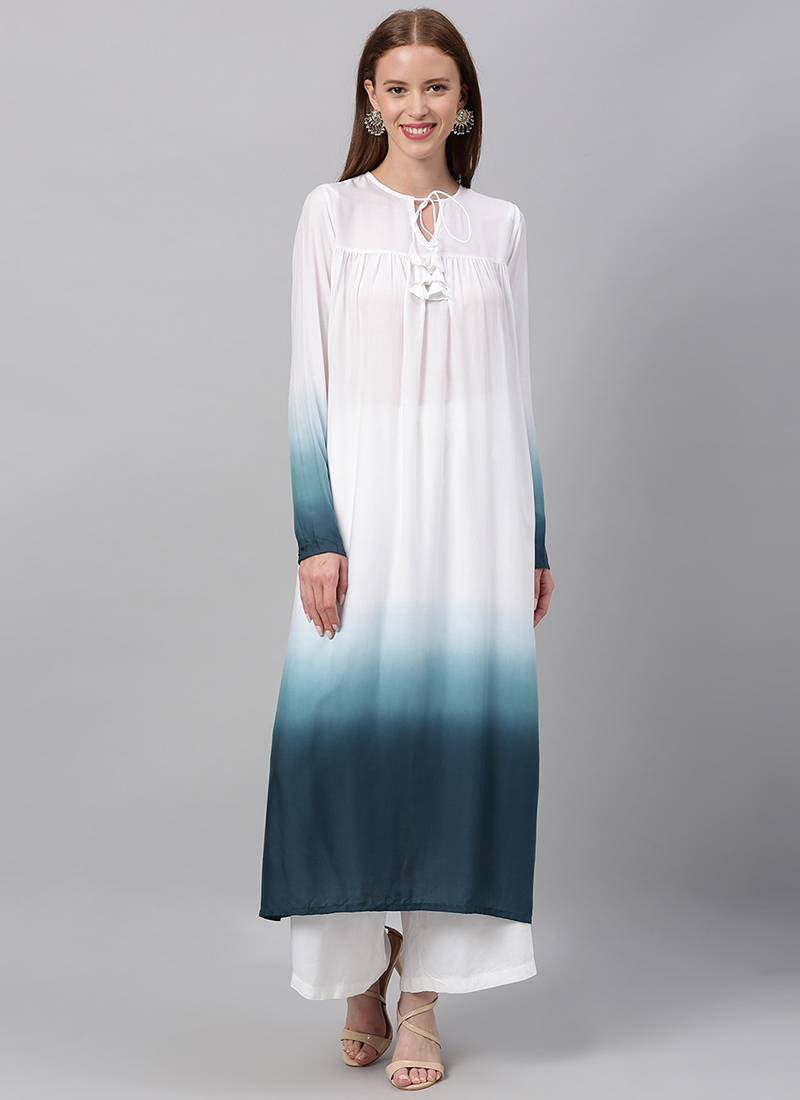 Blue Modal Woven Gathers Kurti After Six Wear