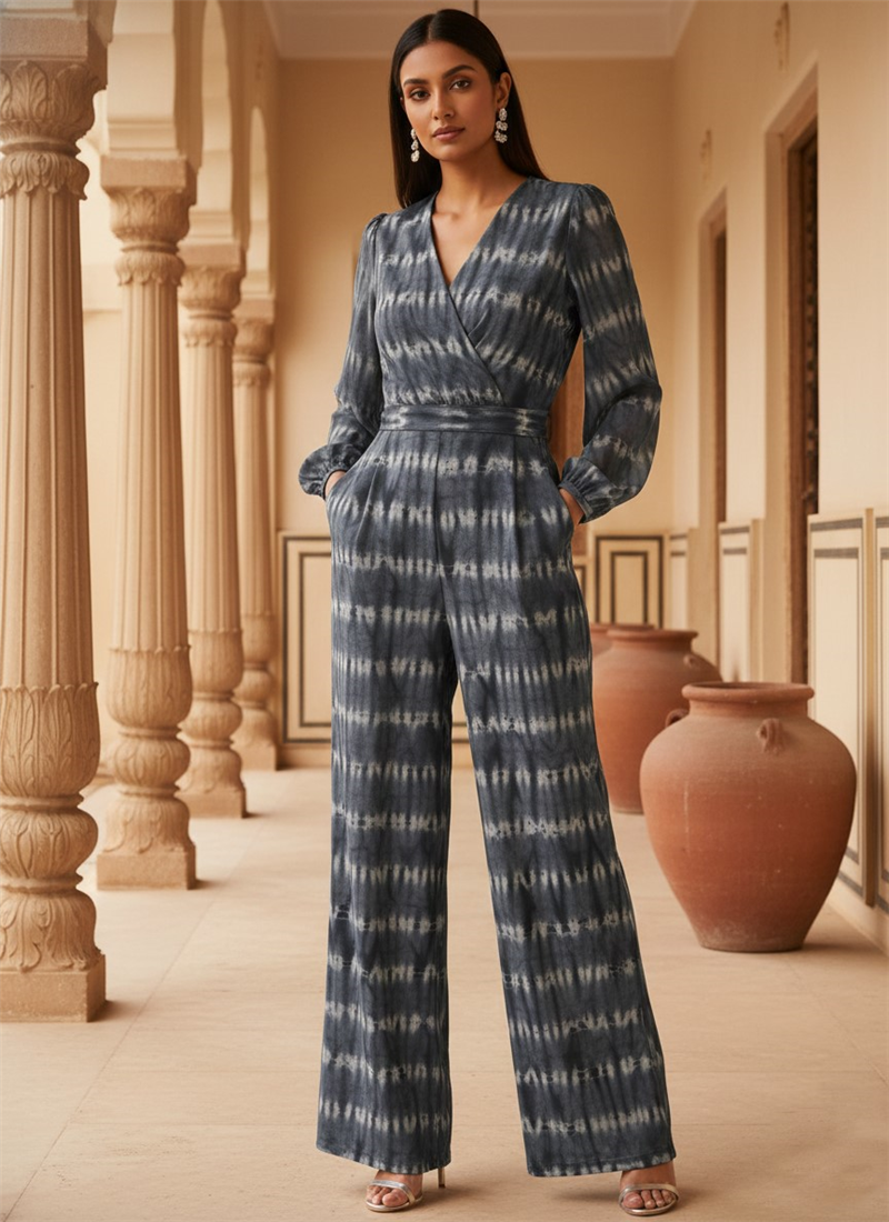 Blue Tie Dye Muslin Indo Western Jumpsuit  After Six Wear