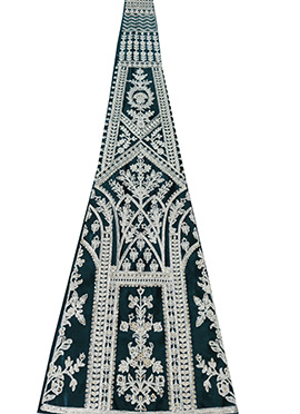 Teal Blue Velvet Embroidered Fabric