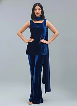 Blue Velvet Palazzo Suit