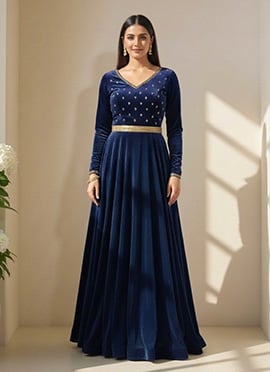 Blue Velvet Zari Sequins Gown
