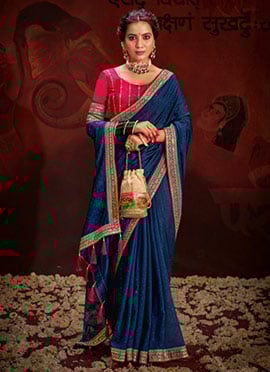 Blue Vichitra Silk Embroidered Sequins Saree