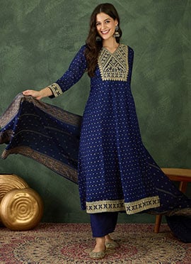 Blue Vichitra Silk Embroidered Sequins Straight Pant Suit