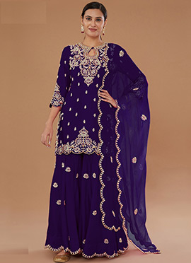 Blue Vichitra Silk Zari And Embroidered Sequins Palazzo Suit