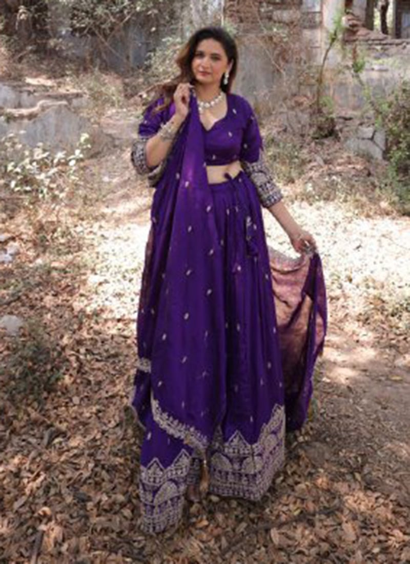 Gopi Teal Blue Vichitra Silk Embroidery Sequins Thread Work Lehenga Choli main image 1