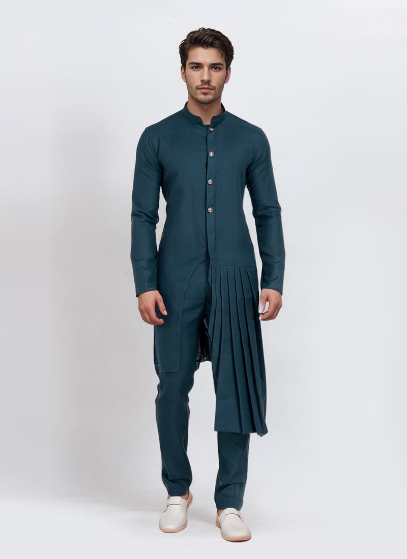 Blue Viscose Kurta Pyjama Festive Wear